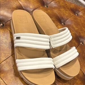 Reef White Dual-Strap Slide Sandals with Tan Footbed